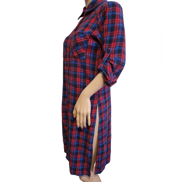 Red & Blue Stylish Plaids! Versatile, Side splits, Chest Pockets, Knee Length SM - Picture 6 of 16